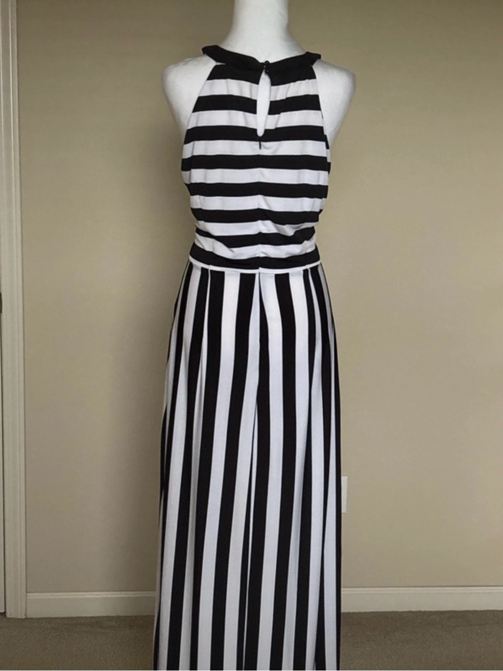New York & Company Black and White Striped Halter Maxi Dress